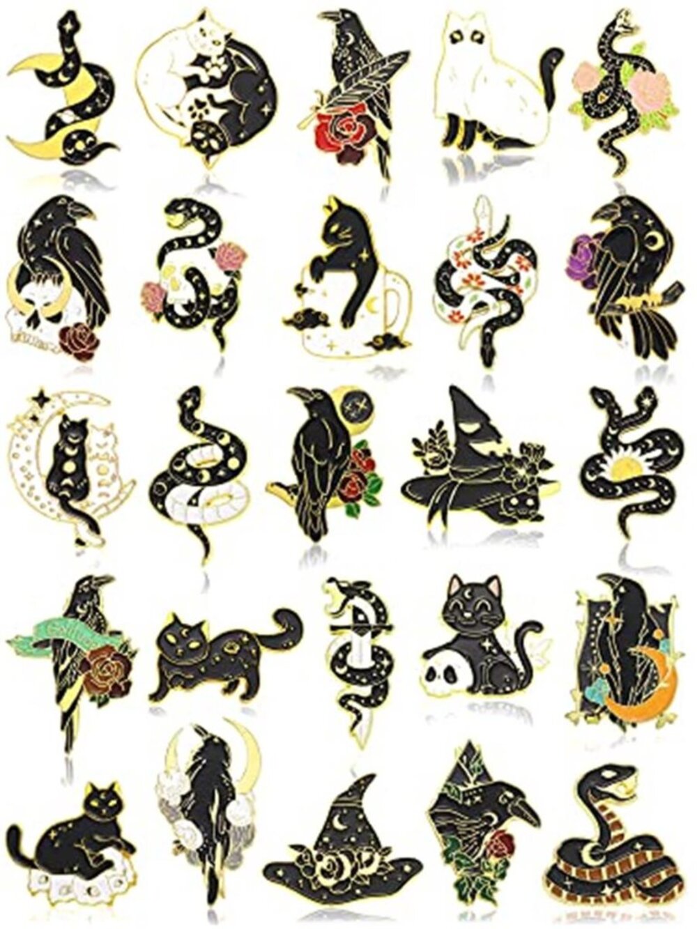 Kajaia 25 Pcs Black Gold Enamel Pins, Gothic Pin Bulk, Halloween Brooch
